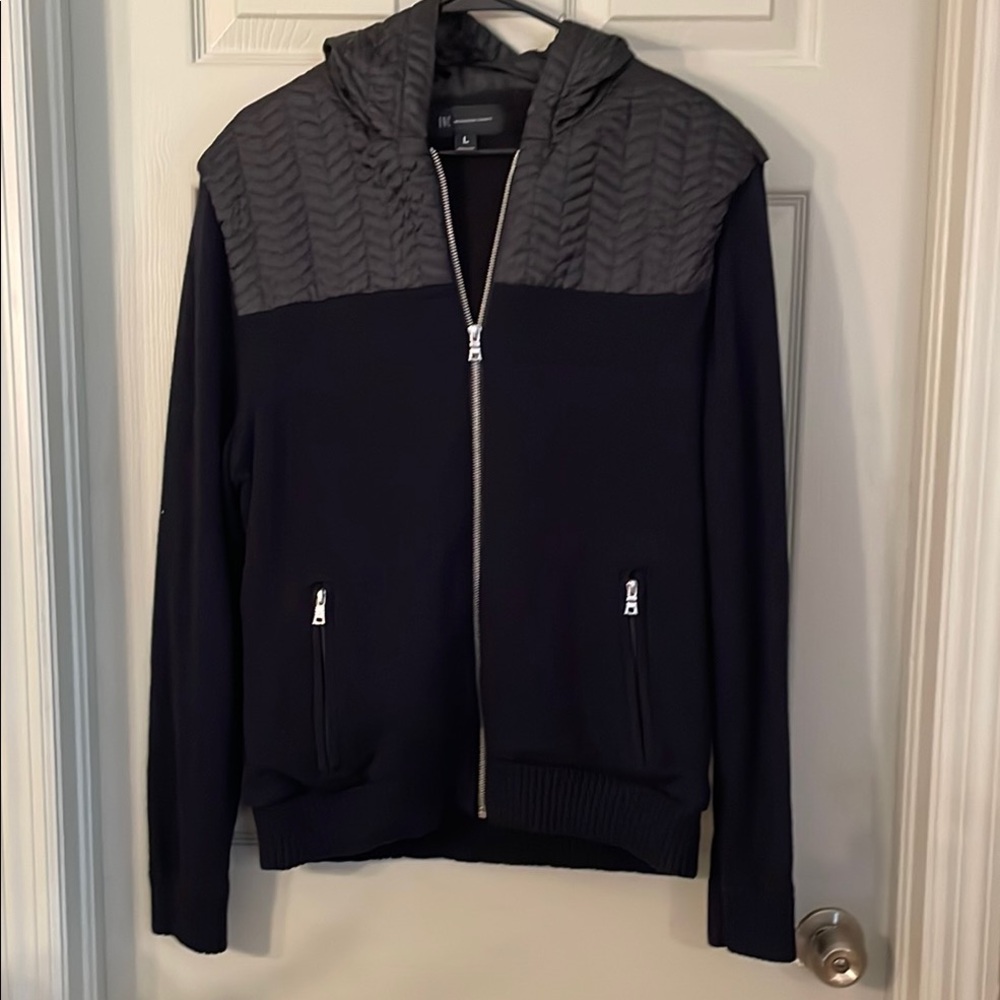 Black and Gray Zip Up Sweater with Standing Collar